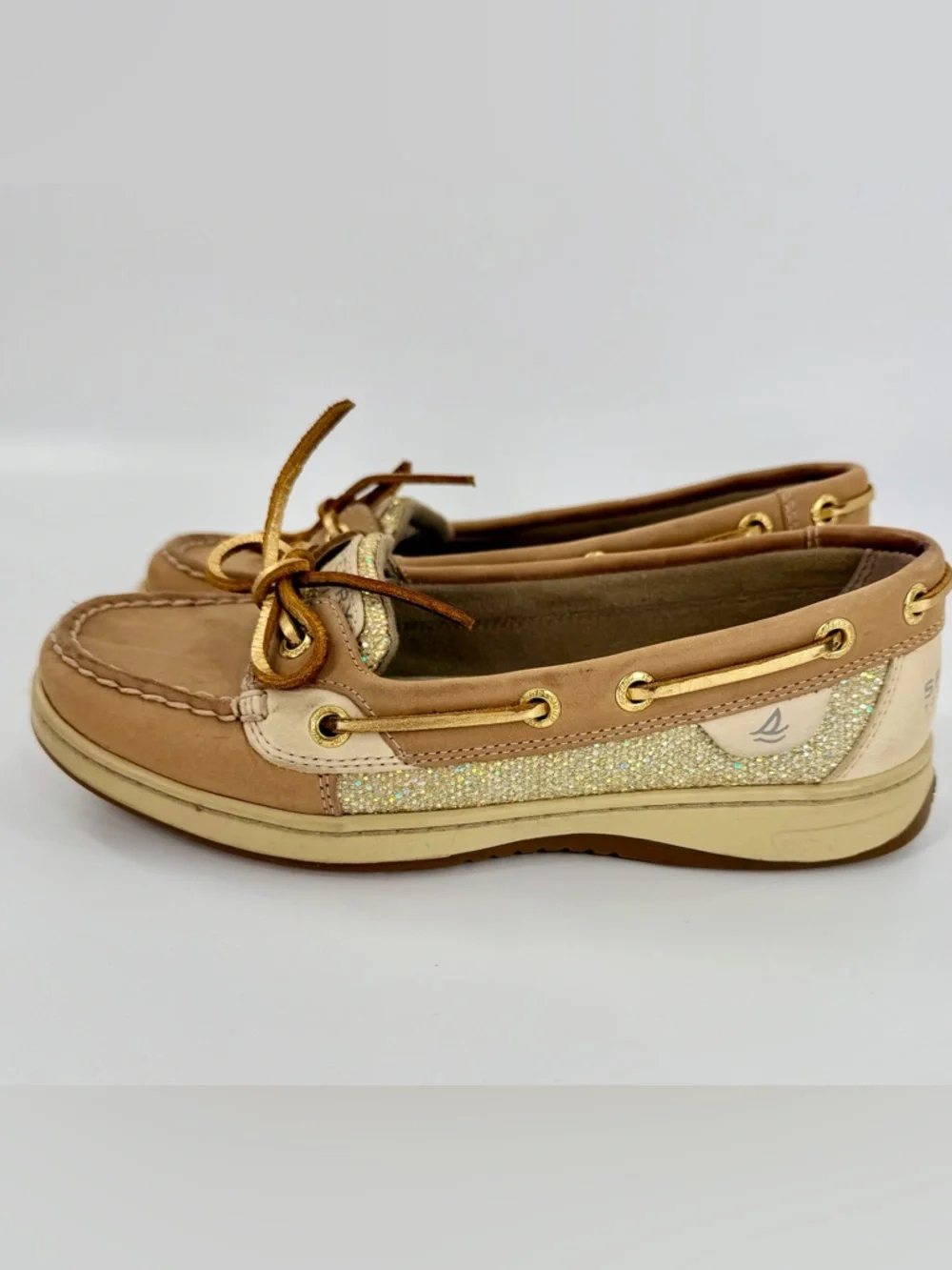 Sperry Top-Sider Women’s 6.5M Boat Shoes Tan Leather Glitter Accent Loafers